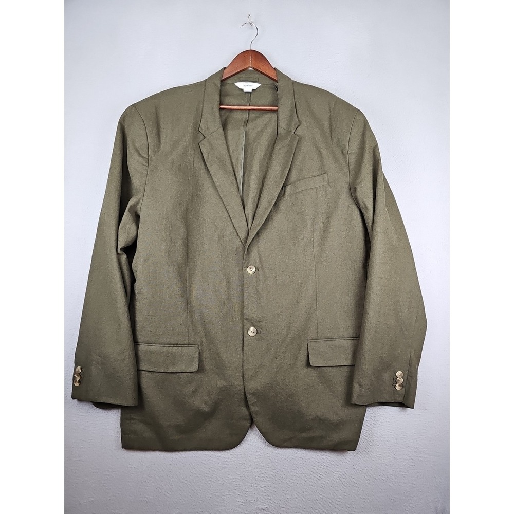 Old Navy Linen Blend Blazer Sport Coat Men's Size XXXXL Tall Dark Olive Green